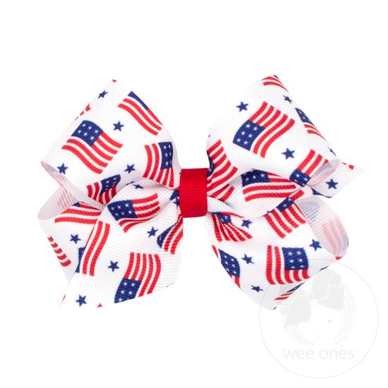 Medium Patriotic-themed Print Grosgrain Hair Bow - FLAG