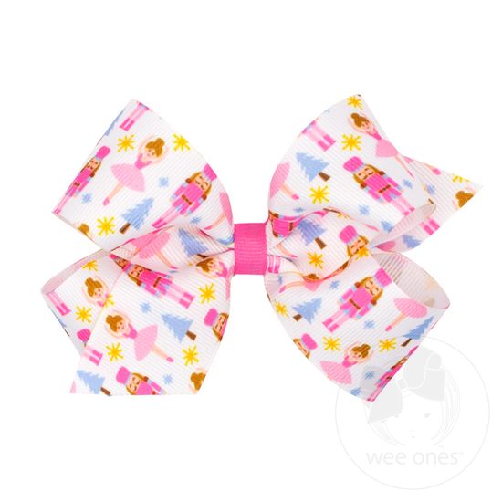 Medium Holiday-themed Pink Nutcracker Printed Grosgrain Hair Bow - NUTCRACKER