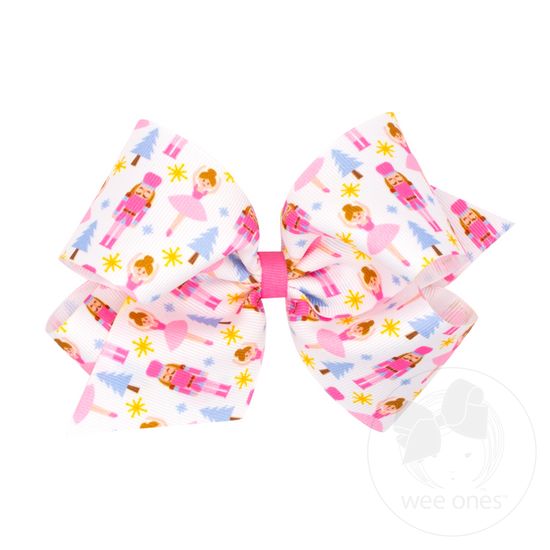 King Holiday-themed Pink Nutcracker Printed Grosgrain Hair Bow - NUTCRACKER