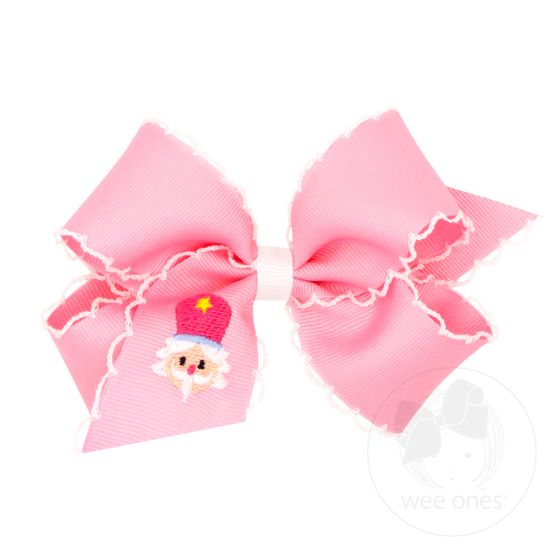 Medium Grosgrain Hair Bow with Moonstitch Edge and Holiday-themed Nutcracker Embroidery - NUTCRACKER