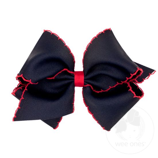 Mini King Moonstitch Grosgrain Hair Bow with Contrasting Wrap - NVY W/ RED