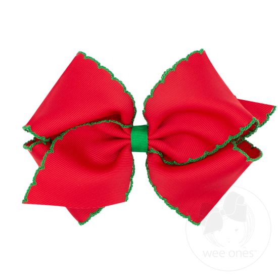 Mini King Moonstitch Grosgrain Hair Bow with Contrasting Wrap - RED W/GRN