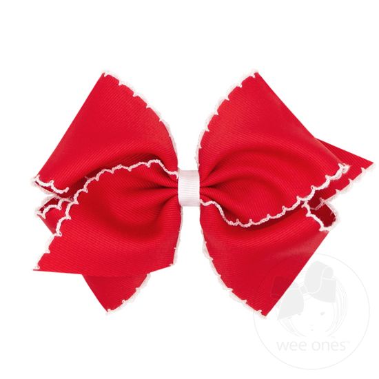 Mini King Moonstitch Grosgrain Hair Bow with Contrasting Wrap - RED W/ WHT