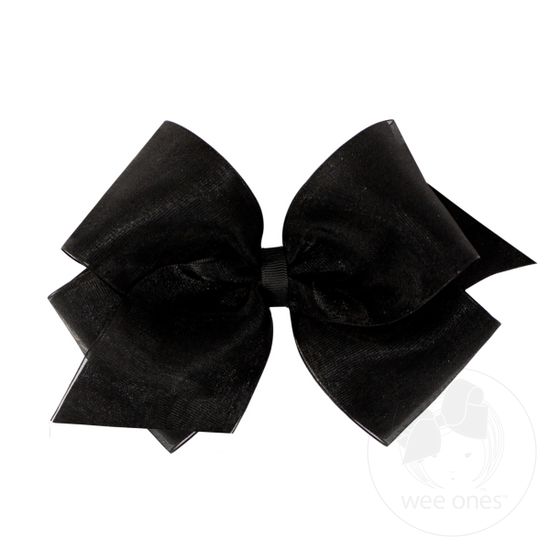 King Organza and Grosgrain Overlay Hair Bow - BLACK