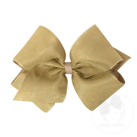 King Organza and Grosgrain Overlay Hair Bow - KAHKI