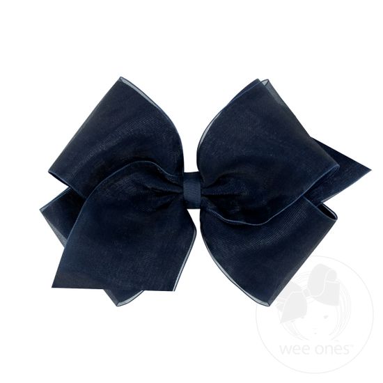 King Organza and Grosgrain Overlay Hair Bow - NAVY