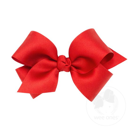 Small French Satin Girls Hair Bow (Knot Wrap) - RUBY