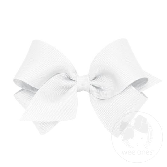 Small Classic Grosgrain Hair Bow (Plain Wrap) - WHITE