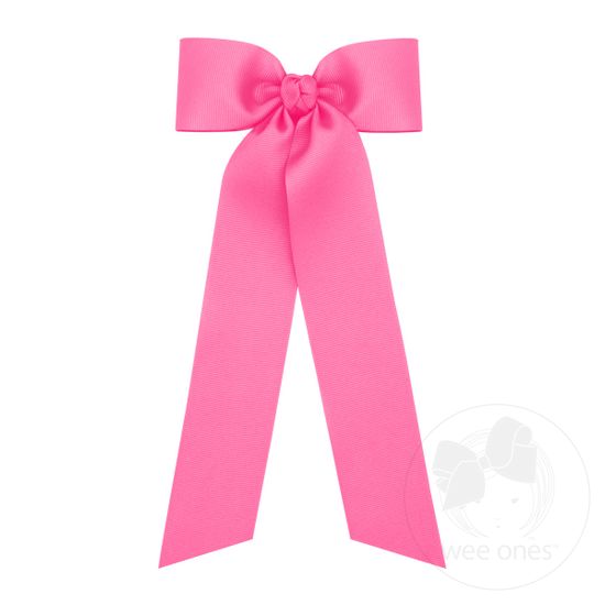 Medium Grosgrain Hair Bowtie with Knot Wrap and Streamer Tails - HOT PINK