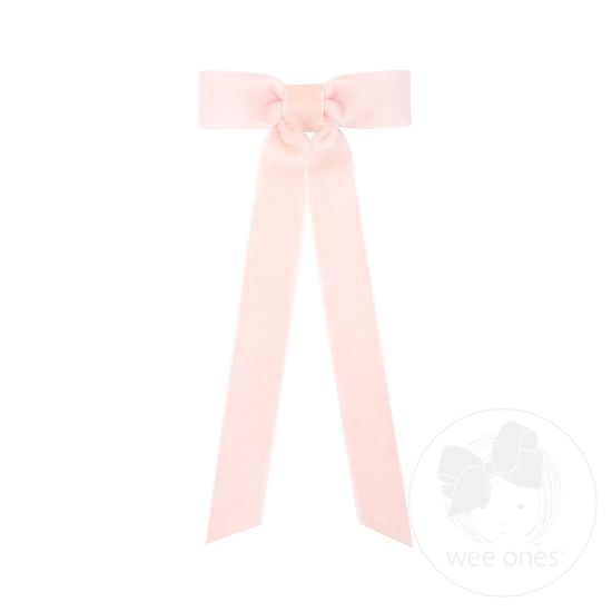 Mini Velvet Bowtie with Plain Wrap and Streamer Tails - LT PINK