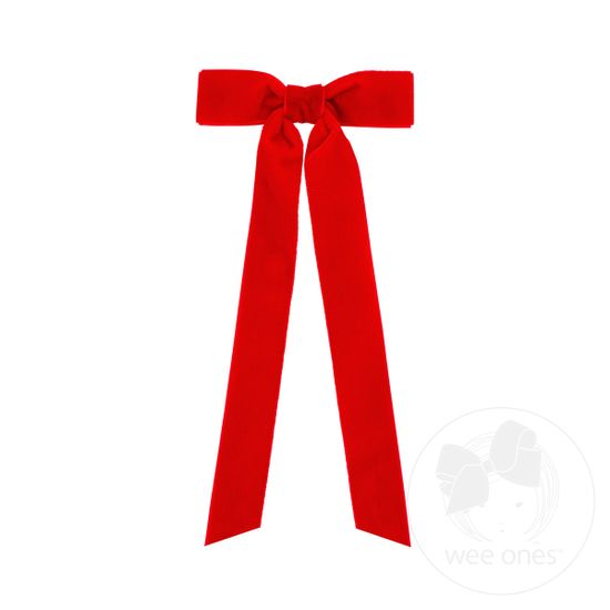 Mini Velvet Bowtie with Plain Wrap and Streamer Tails - RED