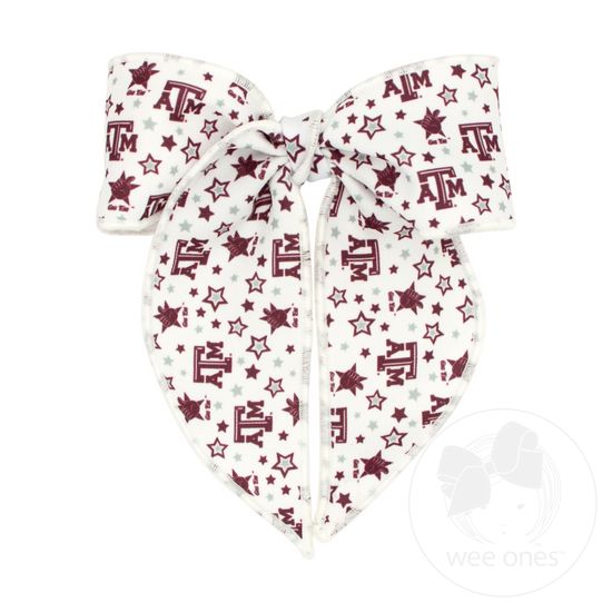 Medium Signature Collegiate Logo Print Fabric Bowtie With Knot and Tails - TEXAS A&M