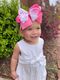 Medium Grosgrain Bow with Moonstitch Edge and Printed Hot Pink Gingham Bunny