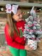 King Grosgrain Hair Bow with Moonstitch Edge and Christmas Bow Embroidery	
