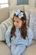 Medium Moonstitch Hair Bow in Millennium Blue Bow and Flower Print