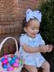 King Moonstitch Grosgrain Hair Bow with Easter-Inspired Embroidery