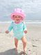 Reversible Chambray Bucket Hat with Straps in Pink