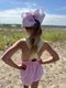King Grosgrain Hair Bow with Moonstitch Edge and Pearl Pink Bow Embroidery
